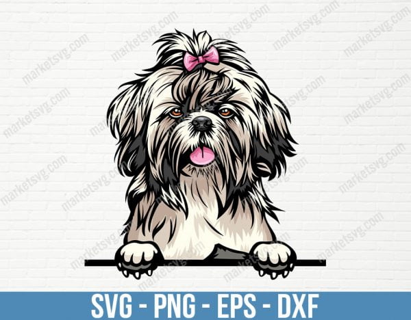Shih Tzu Dog Breed Peeking Peek-A-Boo Puppy Pet Color Artwork Chihuahua Yorkshire Yorkie Maltese Pomeranian Art Logo PNG SVG, PD13