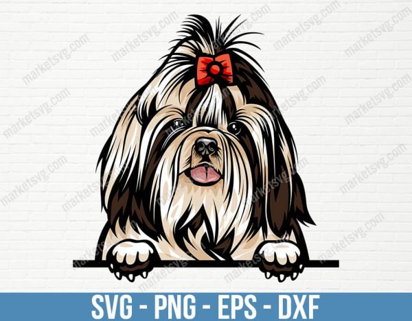 Shih Tzu Dog Breed Peeking Peek-A-Boo Puppy Animal Pet Happy Pedigree Purebred Canine Artwork Color Logo SVG PNG Clipart Vector Cut Cutting, PD15