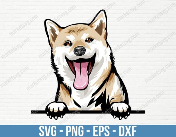 Shiba Inu Dog Breed Smiling Puppy Animal Pet Happy Hound Pedigree Purebred Canine Siberian Husky Artwork Logo, PD16