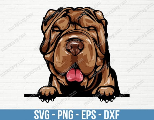 Shar Pei Dog Peeking Peek-A-Boo Breed Head Face Happy Smiling Puppy Animal Pet Hound Color Chinese Artwork Logo, PD18