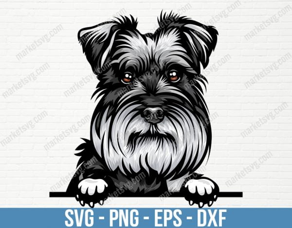 Schnauzer Dog Breed Peeking Peek-A-Boo Puppy Animal Pet Happy Pedigree Purebred Art Artwork Color Logo SVG, PD21