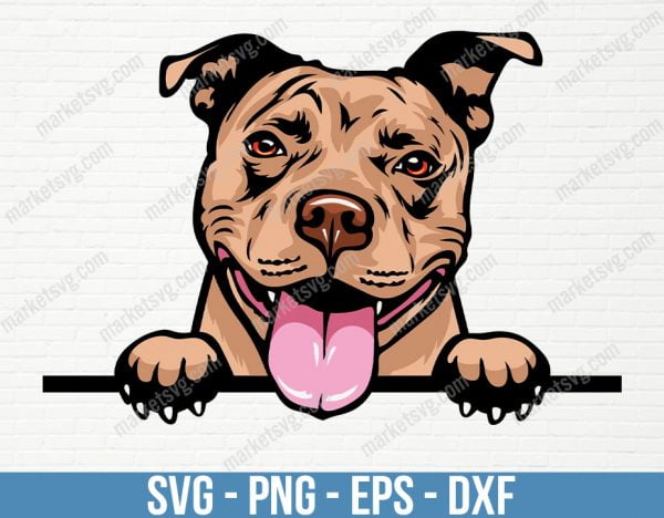 Pit Bull Dog Peeking Peek-A-Boo Breed Happy Face Puppy Animal Pet Color Artwork American Terrier Pitbull Design Logo , PD32
