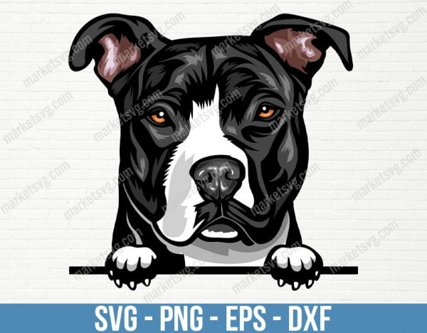 Pit Bull Dog Peeking Peek-A-Boo Breed Happy Face Puppy Animal Pet Color Artwork American Terrier Pitbull Design Logo , PD33