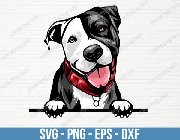 Pit Bull Dog Peeking Peek-A-Boo Breed Happy Face Puppy Animal Pet Color Artwork American Terrier Pitbull Design Logo , PD34