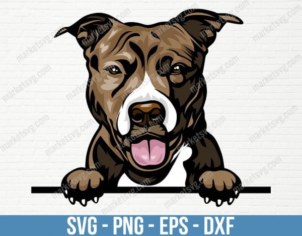 Pit Bull Dog Peeking Peek-A-Boo Breed Happy Face Puppy Animal Pet Color Artwork American Terrier Pitbull Design Logo , PD37