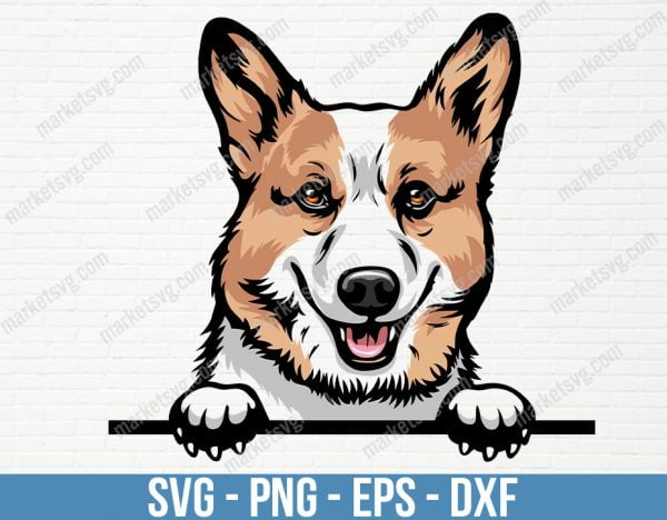 Pembroke Welsh Corgi Dog Peeking Peek-A-Boo Breed Smiling Puppy Animal Pet Hound Canine Cardigan Art Artwork Logo, PD41