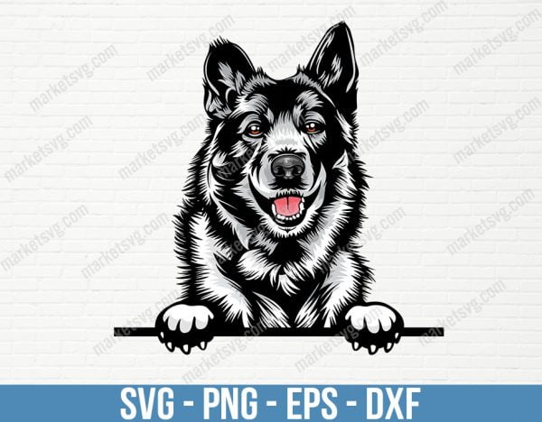 Norwegian Elkhound Dog Peeking Breed Peek-A-Boo Happy Face Puppy Pet Canine Color Art Artwork Siberian Husky Logo, PD45