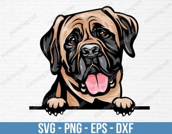 Mastiff Dog Peeking Peek-A-Boo Breed Happy Puppy Animal Pet Color Artwork American Bull English Bulldog Design Logo, PD46