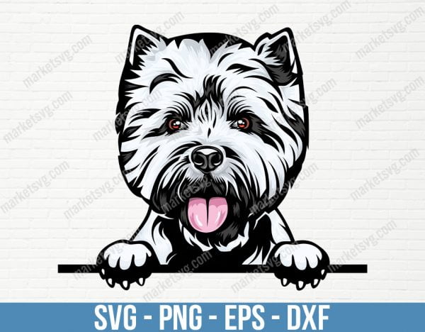 West Highland White Terrier Dog Breed Peeking Peek-A-Boo Puppy Animal Pet Pedigree Purebred Color Logo SVG PNG Clipart, PD5
