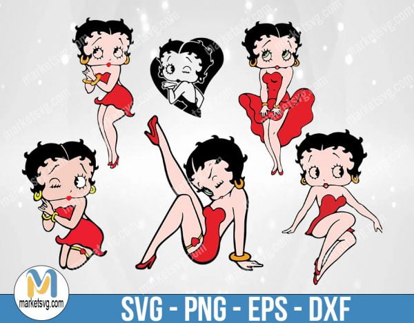 Betty Boop Bundle 6 Svg Cut Files, Betty Boop SVG, Betty Boop Cut File, Betty Boop Clipart, Betty Boop Cricut, Betty Boop Vector, Doanload, B506