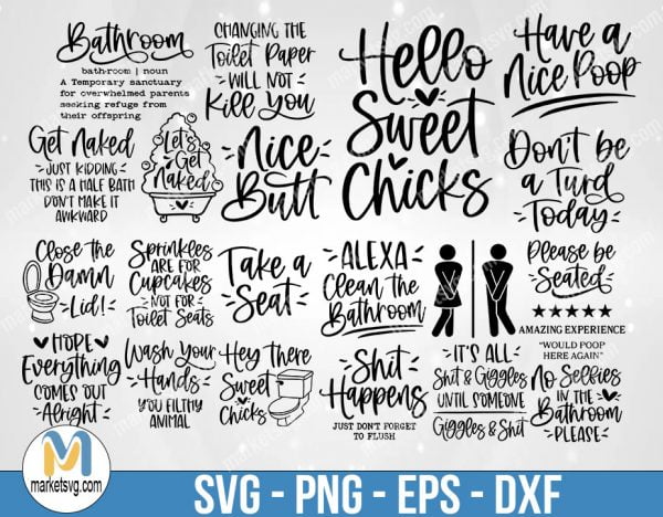 Bathroom SVG Bundle, Bathroom Sign SVG, Funny Bathroom SVG, Bathroom Quote, Restroom svg, Potty Dance svg, Farmhouse svg, dxf, png, B511