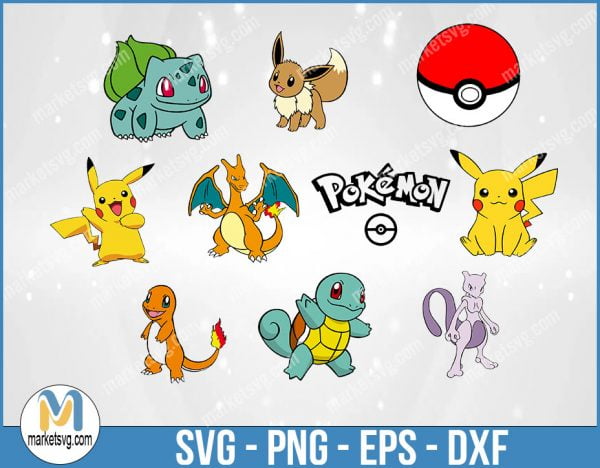 Pokemon Bundle SVG, Pokemon SVG, Charmander SVG, Machines like Cricut and Silhouette, Cut File Pokemon, CH12
