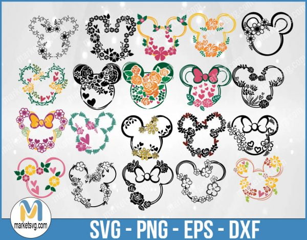 Disney Flowers, Disney Bundle, Mickey Mouse SVG, Minnie Mouse SVG, Mickey and Minnie SVG, DB12