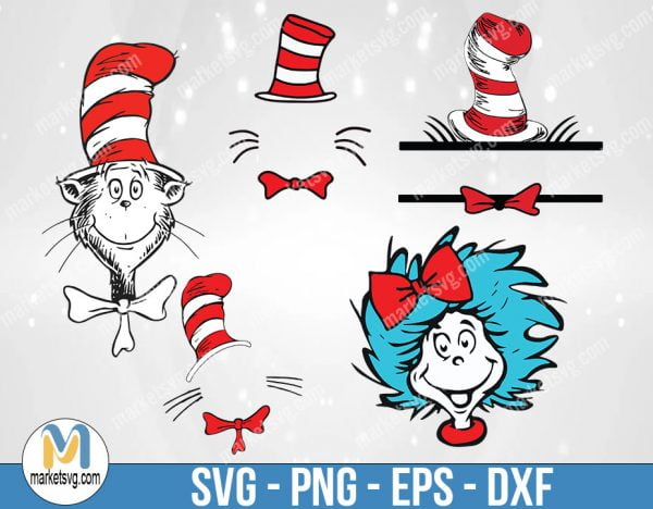 Dr Seuss Svg, Cat In The Hat SVG, Dr Seuss Hat SVG,Green Eggs And Ham Svg, Dr Seuss for Teachers Svg, Lorax Svg,Thing 1 and 2 Svg, DR58