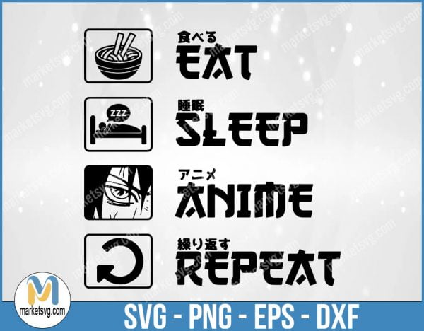 Eat Sleep Anime Repeat SVG, Anime SVG, Manga SVG, Svg File For Cricut, Anime lover, NA2