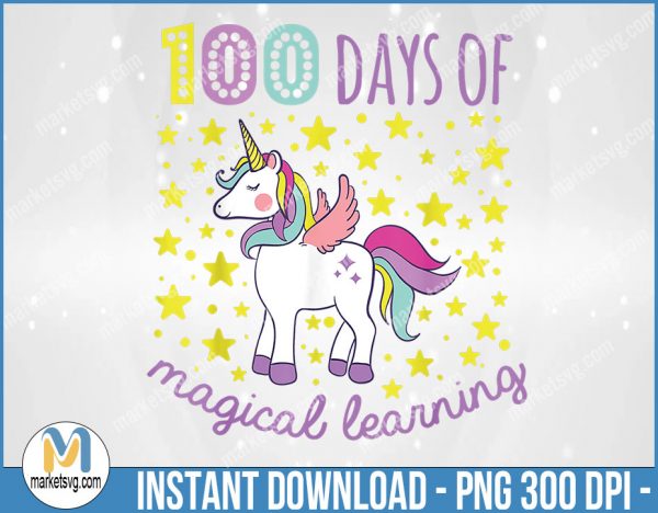 Adorable 100 Days of Magical Learning School Unicorn, Unicorn PNG. BP34