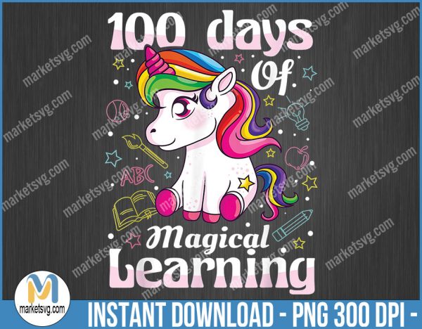 100th Day of School Unicorn Girls, 100 Days of School PNG, BP12
