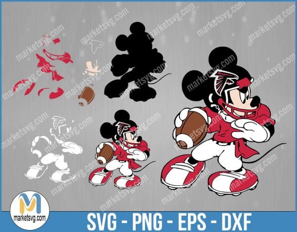 Atlanta Falcons Football Mickey SVG, Design For Cricut Silhouette, Cut Files, Layered And Print And Cut, NFL Svg, Falcons Svg, NFL100