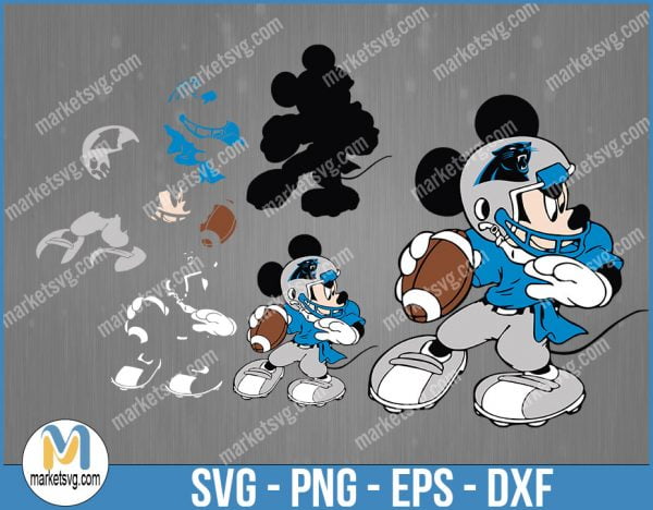 Carolina Panthers Football Mickey SVG, Design For Cricut Silhouette, Cut Files, Layered And Print And Cut, NFL Svg, Panthers Svg, NFL103
