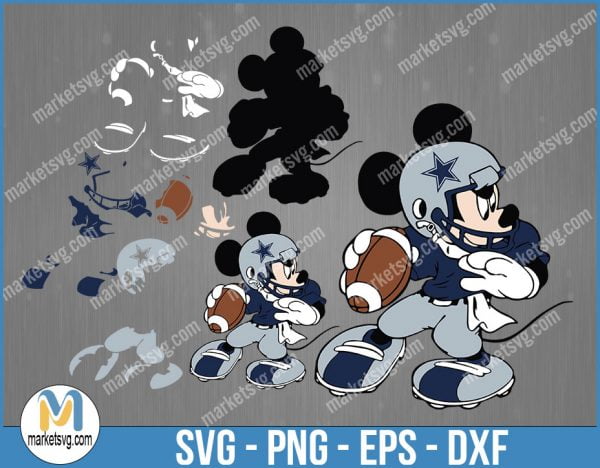 Dallas Cowboys Football Mickey SVG, Design For Cricut, Silhouette, Cut Files, Layered And Print And Cut, NFL Svg, Dallas Cowboys Svg, NFL107