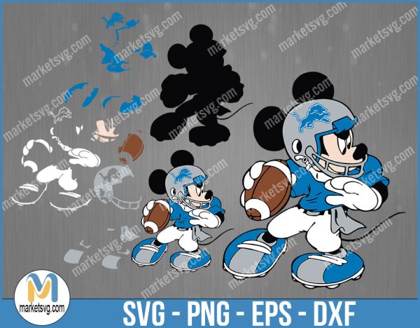 Detroit Lions Football Mickey SVG, Design For Cricut, Silhouette, Cut Files, Layered And Print And Cut, NFL Svg, Lions Svg, NFL109
