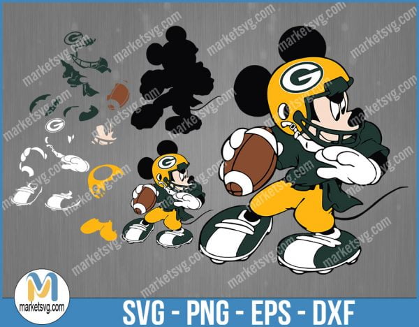 Green Bay Packers Football Mickey SVG Design For Cricut Silhouette Cut Files Layered And Print And Cut, NFL Svg, Packers Svg, NFL110