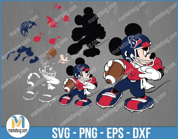Houston Texans Football Mickey SVG, Design For Cricut Silhouette, Cut Files, Layered And Print And Cut, NFL Svg, Texans Svg, NFL111