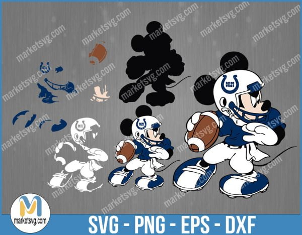 Indianapolis Colts Football Mickey SVG, Design For Cricut Silhouette, Cut Files, Layered And Print And Cut, NFL Svg, Colts Svg, NFL112