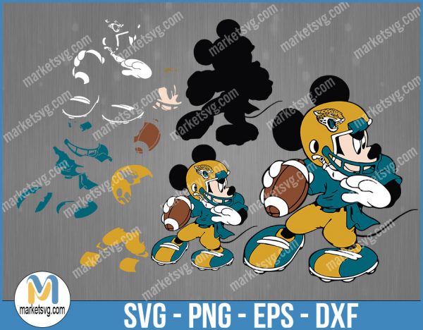 Jacksonville Jaguars Football Mickey SVG, Design For Cricut Silhouette, Cut Files, Layered And Print And Cut, NFL Svg, Jaguars Svg, NFL113