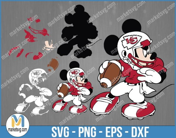 Kansas city chiefs Football Mickey SVG, Design For Cricut Silhouette, Cut Files, Layered And Print And Cut, NFL Svg, Kansas city chiefs Svg, NFL114