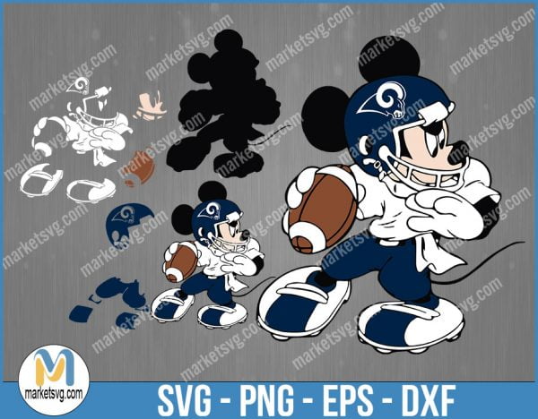Los Angeles Rams Football Mickey SVG Design For Cricut Silhouette Cut Files Layered And Print And Cut, NFL Svg, Rams Svg, NFL116