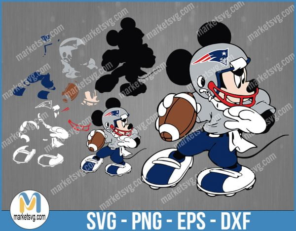 New England Patriots Football Mickey SVG Design For Cricut Silhouette Cut Files Layered And Print And Cut, NFL Svg, Patriots Svg, NFL119