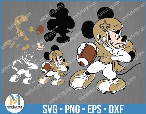 New Orleans Saints Football Mickey SVG Design For Cricut Silhouette Cut Files Layered And Print And Cut, NFL Svg, New Orleans Saints Svg, NFL120