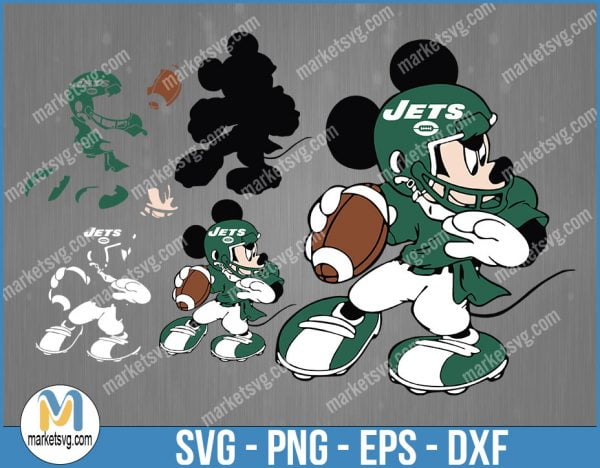 New York Jets Football Mickey SVG, Design For Cricut Silhouette, Cut Files, Layered And Print And Cut, NFL Svg, Jets Svg, NFL122