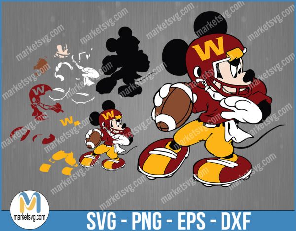 Washington Football Mickey SVG, Design For Cricut Silhouette, Cut Files, Layered And Print And Cut, NFL Svg, Washington football team, NFL123