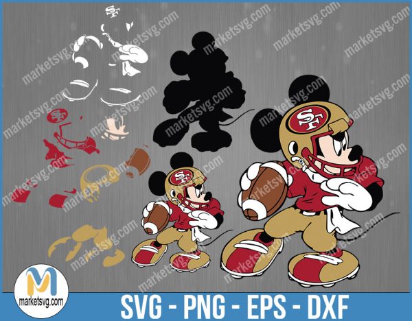 San Francisco 49ers Football Mickey SVG, Design For Cricut, Silhouette, Cut Files Layered And Print And Cut, NFL Svg, 49ers Svg, NFL127