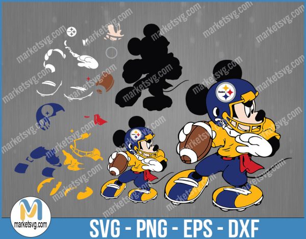 Pittsburgh Steelers Football Mickey SVG, Design For Cricut, Silhouette, Cut Files Layered And Print And Cut, NFL Svg, Steelers Svg, NFL128
