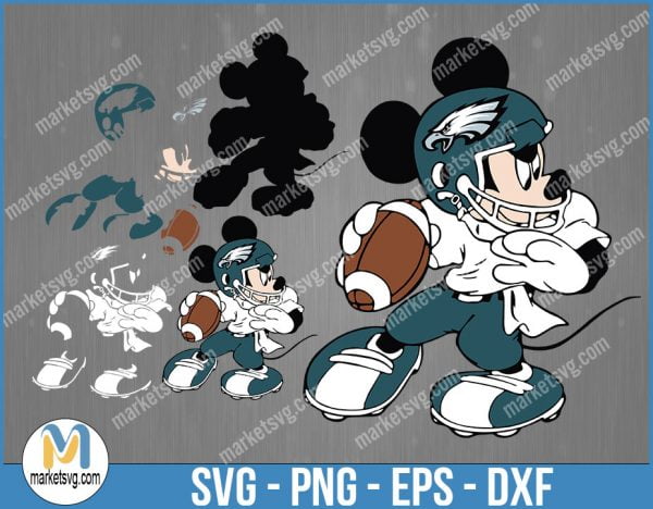 Philadelphia Football Mickey SVG, Design For Cricut, Silhouette, Cut Files, Layered And Print And Cut, NFL Svg, Eagles Svg, NFL129