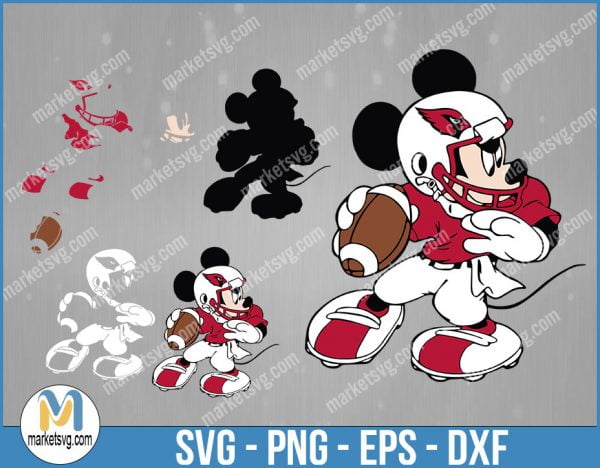 Mickey Arizona Cardinals Football SVG, Design For Cricut, Silhouette, Cut Files, Layered And Print And Cut, NFL Svg, Cardinals Svg, NFL99
