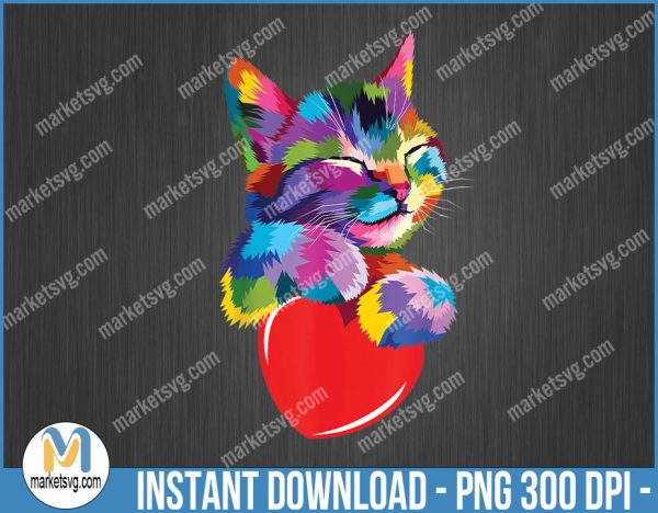 Cute Cat Gift for kitten lovers Colorful Art Kitty Adoption, Valentine PNG, Sublimation, png file, VP1