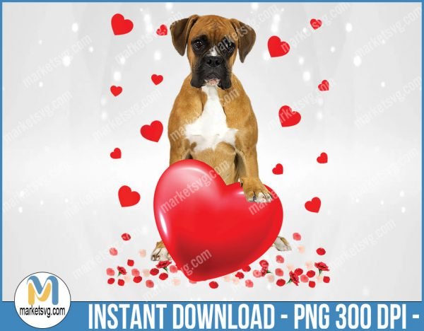 Cute Love Hearts Boxer Dog Valentines Puppy Lover, Valentine PNG, Sublimation, png file, VP2