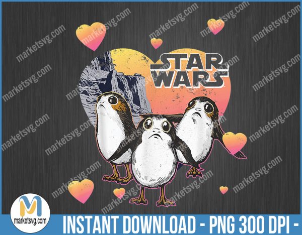 Star Wars Porg Hearts Group Shot Valentine Graphic, Valentine PNG, Sublimation, png file, VP24