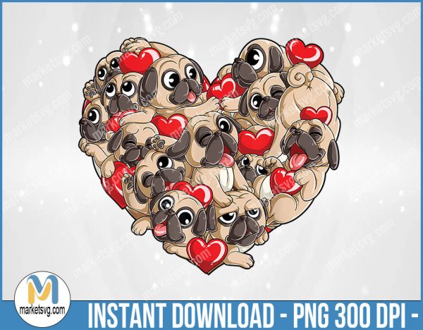 Pug Valentines Day Heart Dog Lover Gifts Boys Kids Men Love, Valentine PNG, Sublimation, png file, VP26