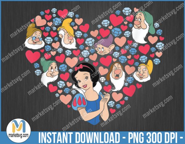 Disney Snow White and the Seven Dwarfs Heart Valentine's Day, Valentine PNG, Sublimation, png file, VP7