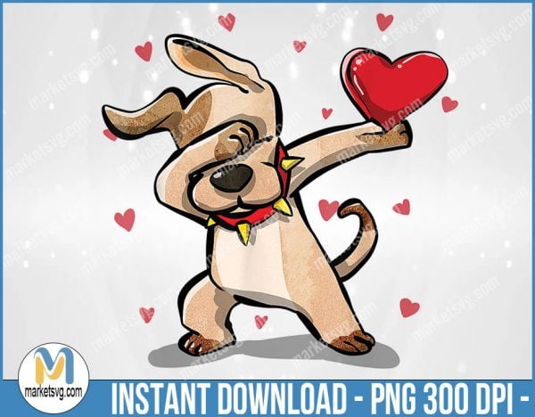 Funny Dabbing Dog Heart Valentine's Day Gift Boys Girls Kids, Valentine PNG, Sublimation, png file, VP8
