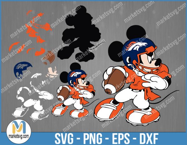 Denver Broncos Football Mickey SVG, Design For Cricut, Silhouette, Cut Files, Layered And Print And Cut, NFL Svg, Broncos Svg, NFL108