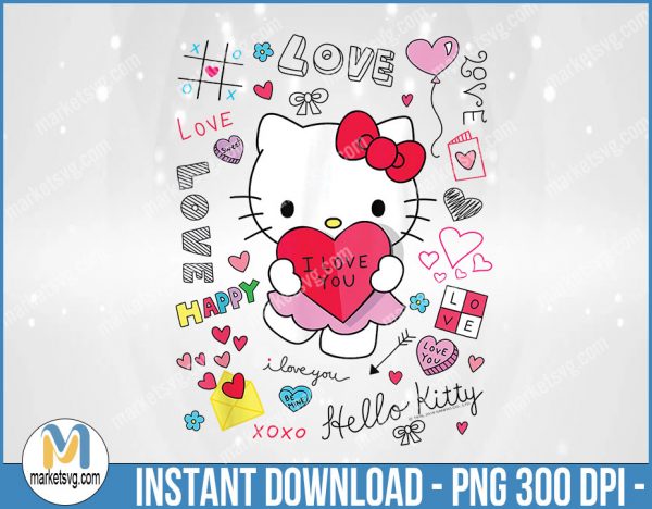 Hello Kitty Love Notes Valentine Tee, Valentine PNG, Sublimation, png file, VP11