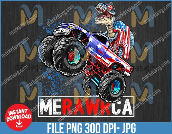 Merica Dinosaur Monster Truck 4th of July American Flag Boys, 4th of July PNG, July 4th PNG, Fourth of july, Independence Day, JL10