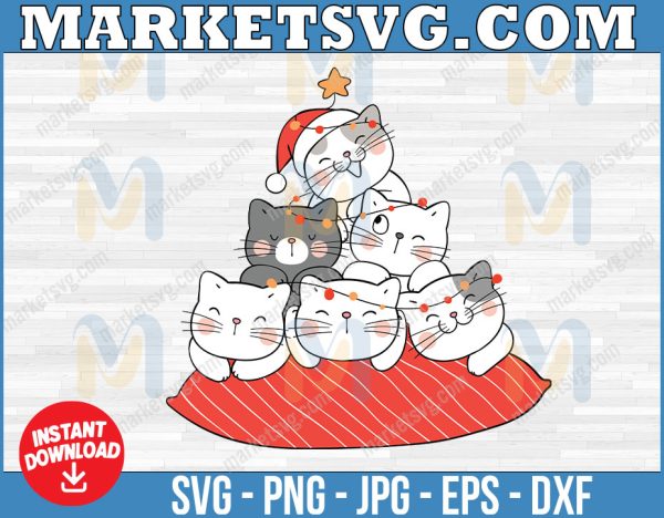 Meowy Christmas Svg, Cat Christmas Tree Svg, JPG, Funny cats Christmas, Christmas Shirt Svg Cut Files for Cricut, Png Digital Cut file