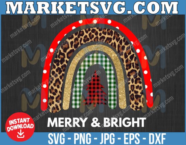 Merry Christmas Tree Rainbow Buffalo Plaid Leopard Printable Hand Drawn Clip Art Sublimation Design , Digital Png File , INSTANT DOWNLOAD